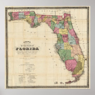 Póster Mapa de época de Florida (1870)