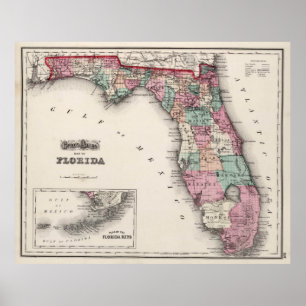 Póster Mapa de época de Florida (1873)