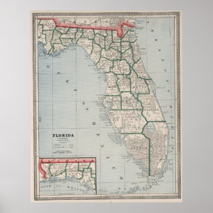 Póster Mapa de época de Florida (1883)