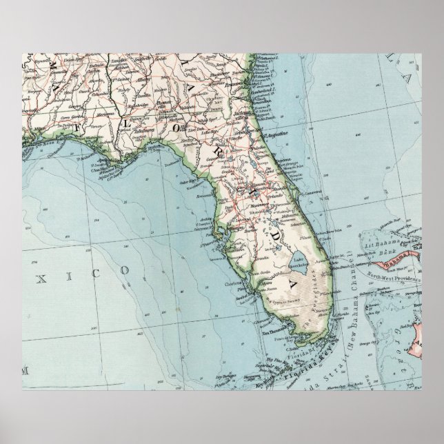Póster Mapa de época de Florida (1900) (Frente)