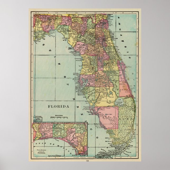Póster Mapa de época de Florida (1909) (Frente)