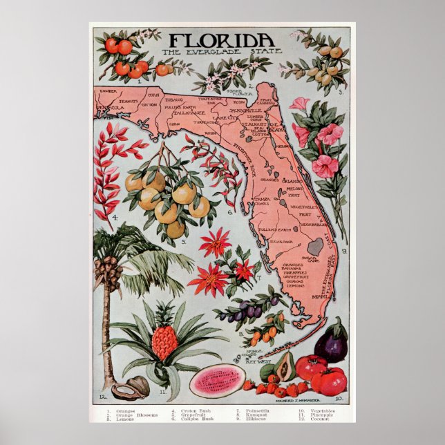 Póster Mapa de época de Florida (1917) (Frente)