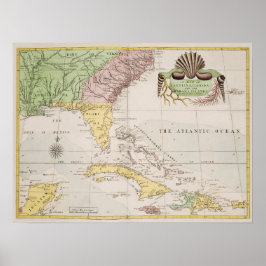 Póster Mapa de época de Florida y Bahamas