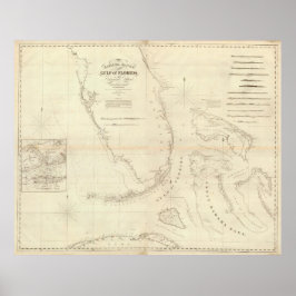 Póster Mapa de época de Florida y Bahamas (1827)