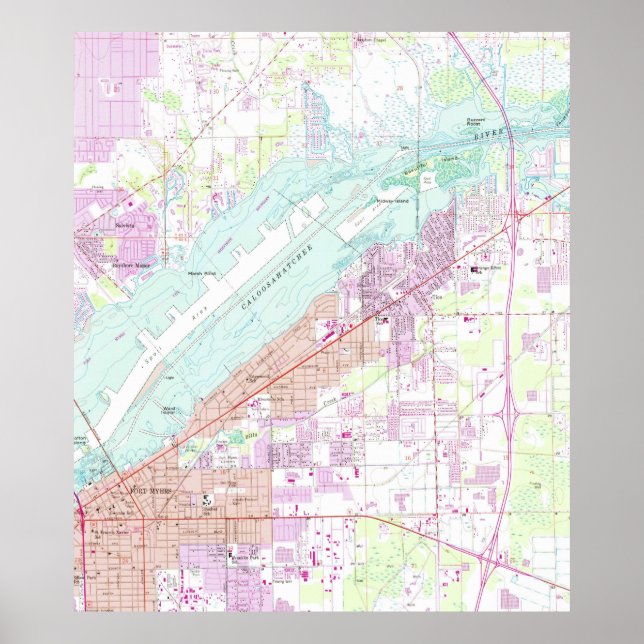 Póster Mapa de época de Fort Myers Florida (1958) (Frente)
