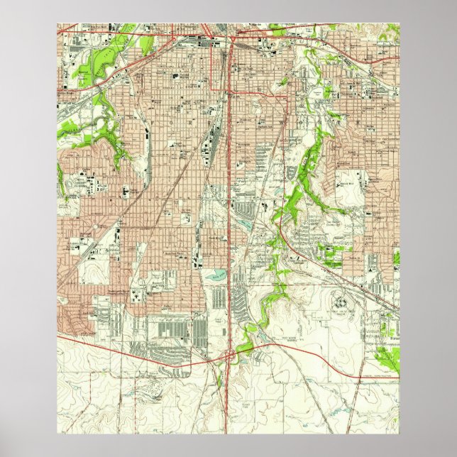 Póster Mapa de época de Fort Worth Texas (1955) (Frente)