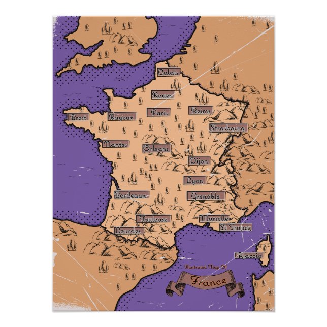 Póster Mapa de época de Francia (Anverso)