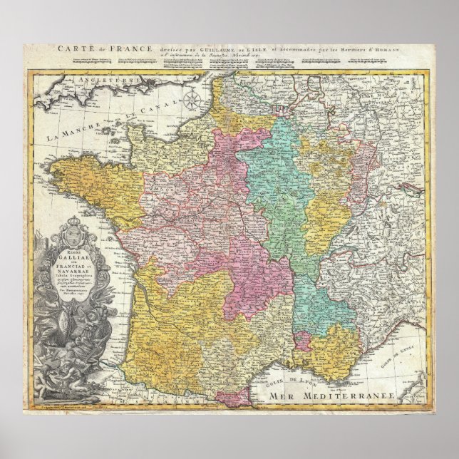 Póster Mapa de época de Francia (1741) (Frente)