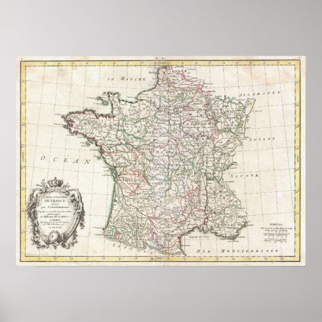 Póster Mapa de época de Francia (1771) (Frente)