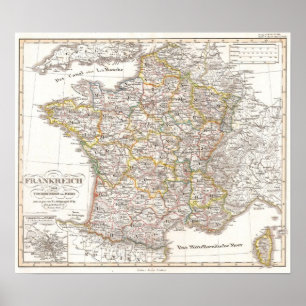 Póster Mapa de época de Francia (1850)