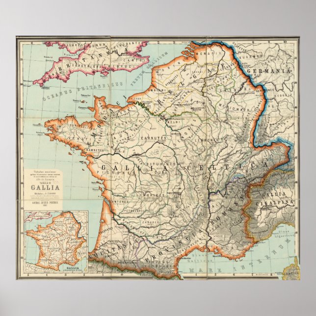 Póster Mapa de época de Francia (1887) (Frente)