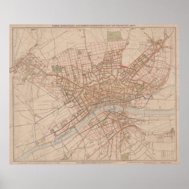 Póster Mapa de época de Frankfurt Alemania (1880) (Frente)