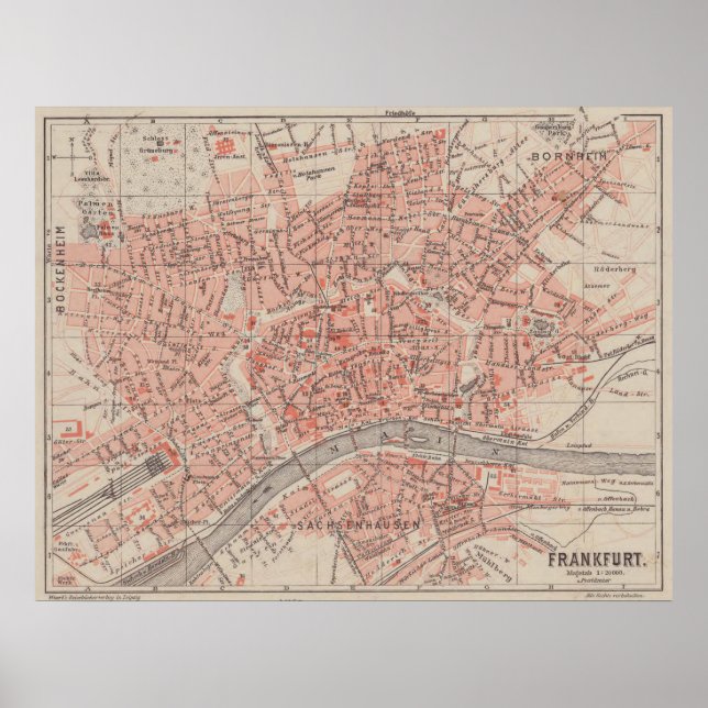 Póster Mapa de época de Frankfurt Alemania (1900) (Frente)