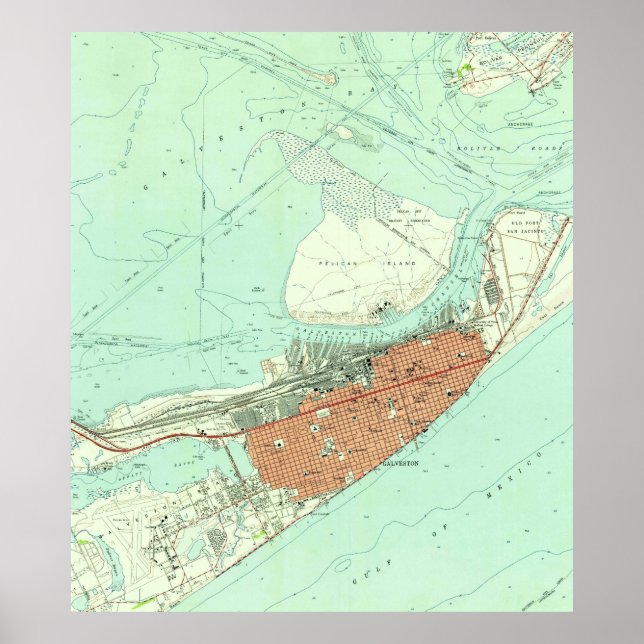 Póster Mapa de época de Galveston Texas (1954) 3 (Frente)