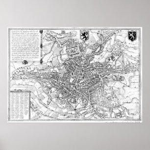 Póster Mapa de época de Gante Bélgica (1650) BW