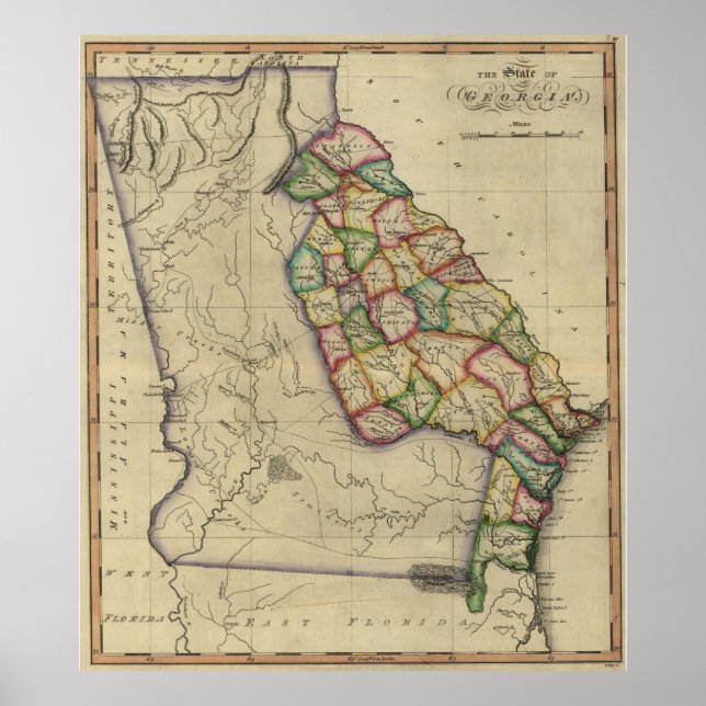 Póster Mapa de época de Georgia (1817) (Frente)