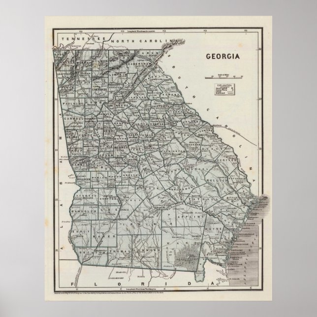 Póster Mapa de época de Georgia (1845) (Frente)