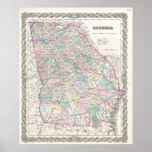 Póster Mapa de época de Georgia (1855)