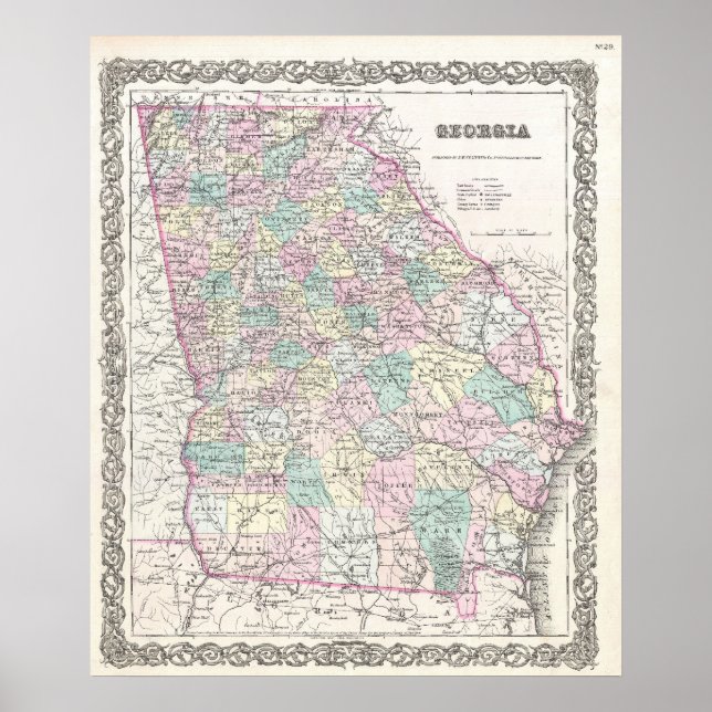 Póster Mapa de época de Georgia (1855) (Frente)