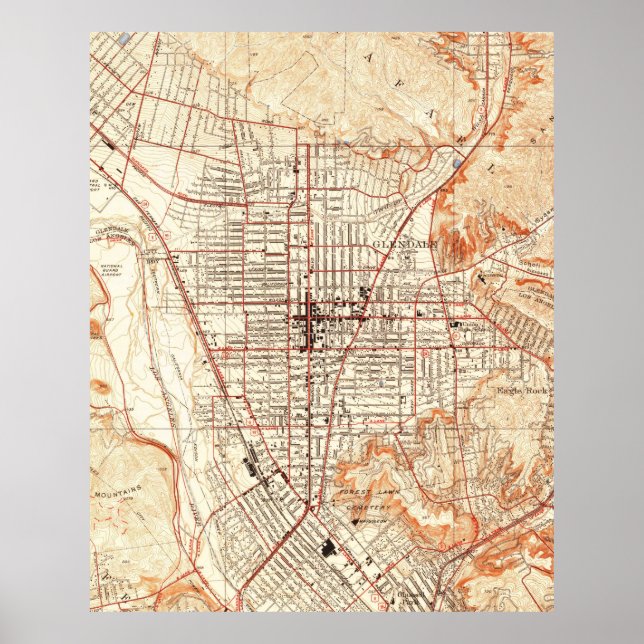 Póster Mapa de época de Glendale California (1928) (Frente)