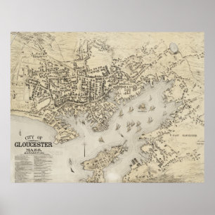 Póster Mapa de época de Gloucester Massachusetts (1873)