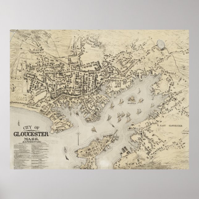 Póster Mapa de época de Gloucester Massachusetts (1873) (Frente)