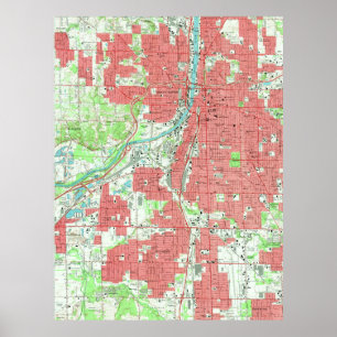Póster Mapa de época de Grand Rapids Michigan (1967)