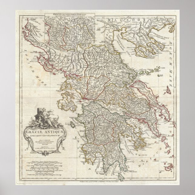 Póster Mapa de época de Grecia (1794) (Frente)