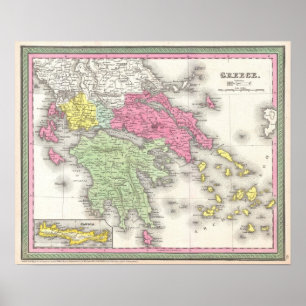 Póster Mapa de época de Grecia (1853)