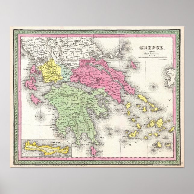Póster Mapa de época de Grecia (1853) (Frente)