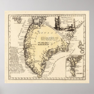 Póster Mapa de época de Groenlandia (1791)