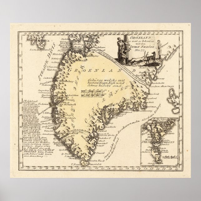 Póster Mapa de época de Groenlandia (1791) (Frente)