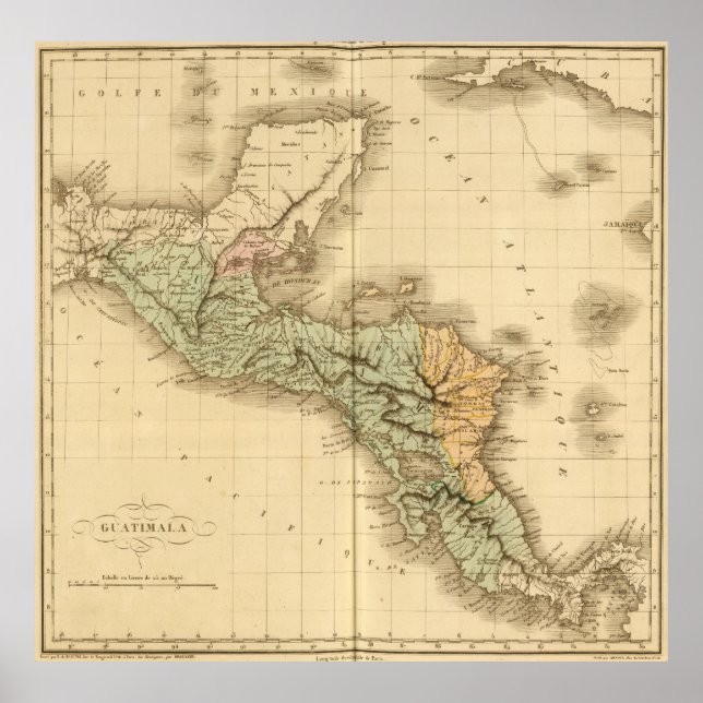 Póster Mapa de época de Guatemala (1825) (Frente)