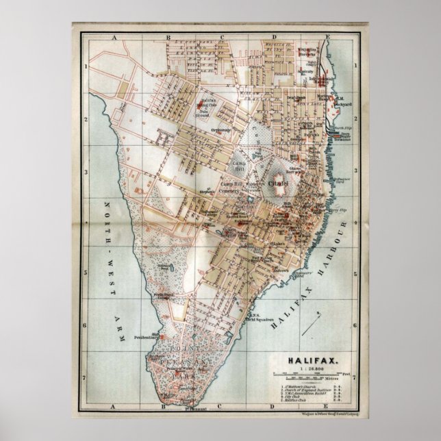 Póster Mapa de época de Halifax Nova Scotia (1890) (Frente)