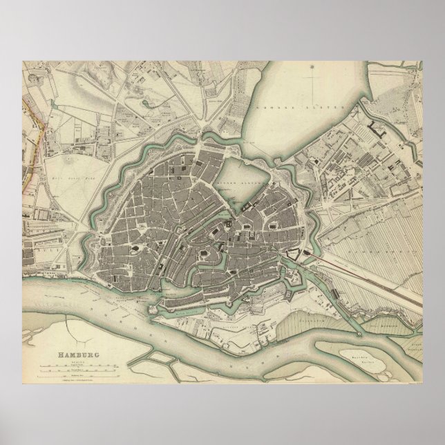 Póster Mapa de época de Hamburgo Alemania (1841) (Frente)