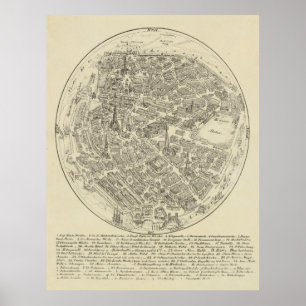 Póster Mapa de época de Hamburgo Alemania (1850)