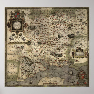 Póster Mapa de época de Hampshire Inglaterra (1575)