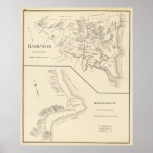 Póster Mapa de época de Hampton Beach NH (1892)