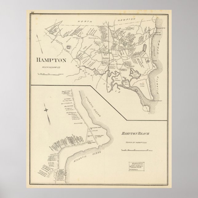 Póster Mapa de época de Hampton Beach NH (1892) (Frente)