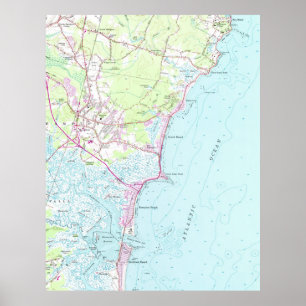 Póster Mapa de época de Hampton Beach NH (1957)