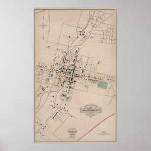 Póster Mapa de época de Harrisonburg Virginia (1877)