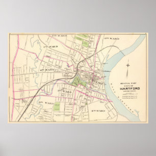 Póster Mapa de época de Hartford Connecticut (1893)