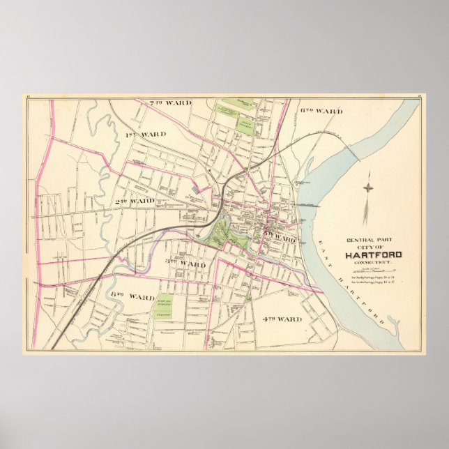 Póster Mapa de época de Hartford Connecticut (1893) (Frente)