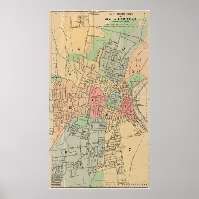 Póster Mapa de época de Hartford Connecticut (1903) (Frente)