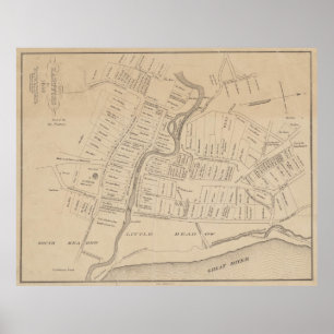Póster Mapa de época de Hartford CT en 1640 (1890)