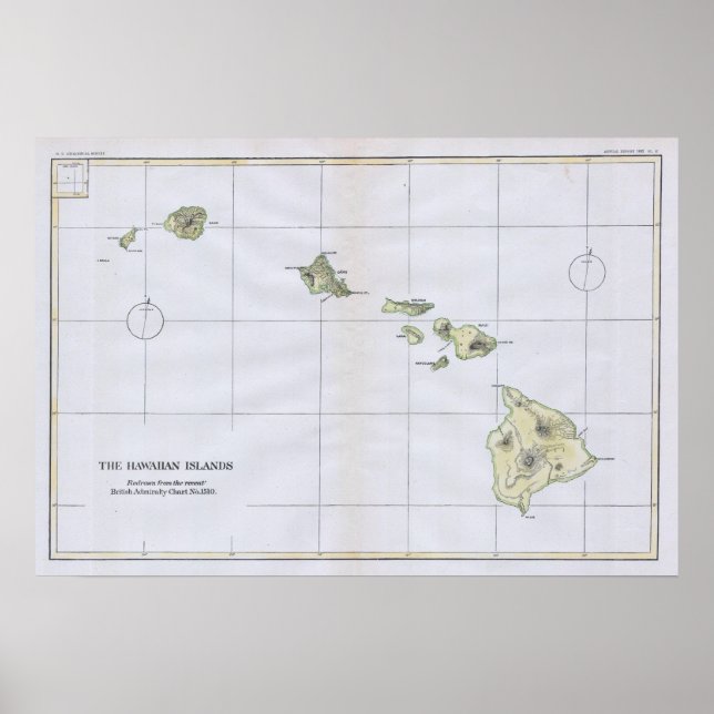 Póster Mapa de época de Hawaii (1883) (Frente)