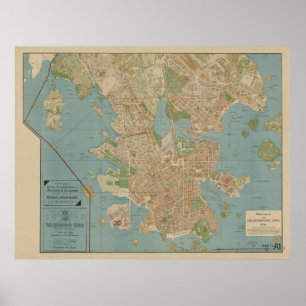 Póster Mapa de época de Helsinki Finlandia (1916)