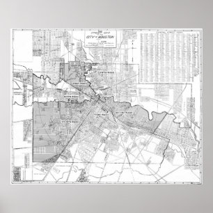 Póster Mapa de época de Houston (1920)