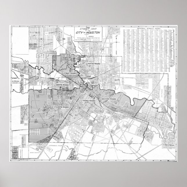 Póster Mapa de época de Houston (1920) (Frente)
