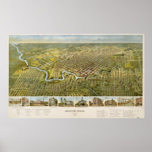 Póster Mapa de época de Houston Texas (1891)